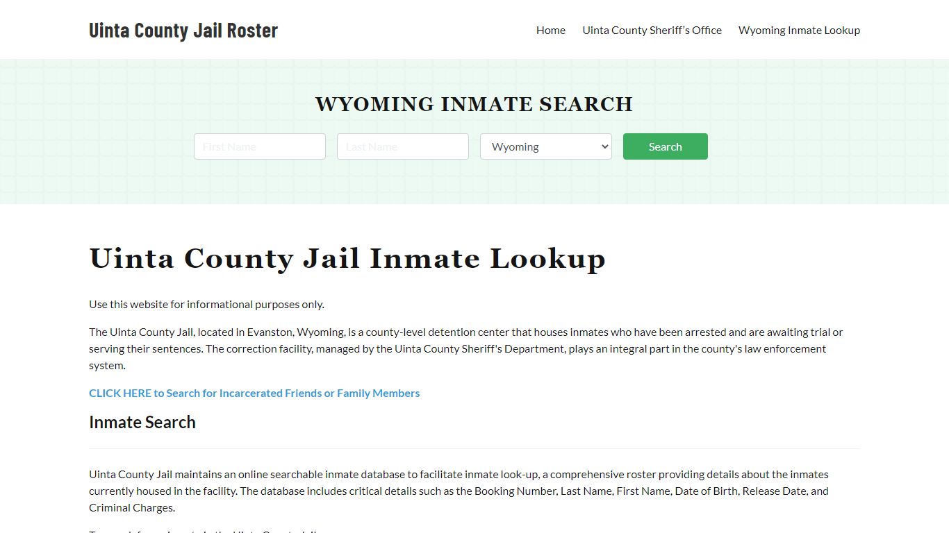 Uinta County Jail Roster Lookup, WY, Inmate Search